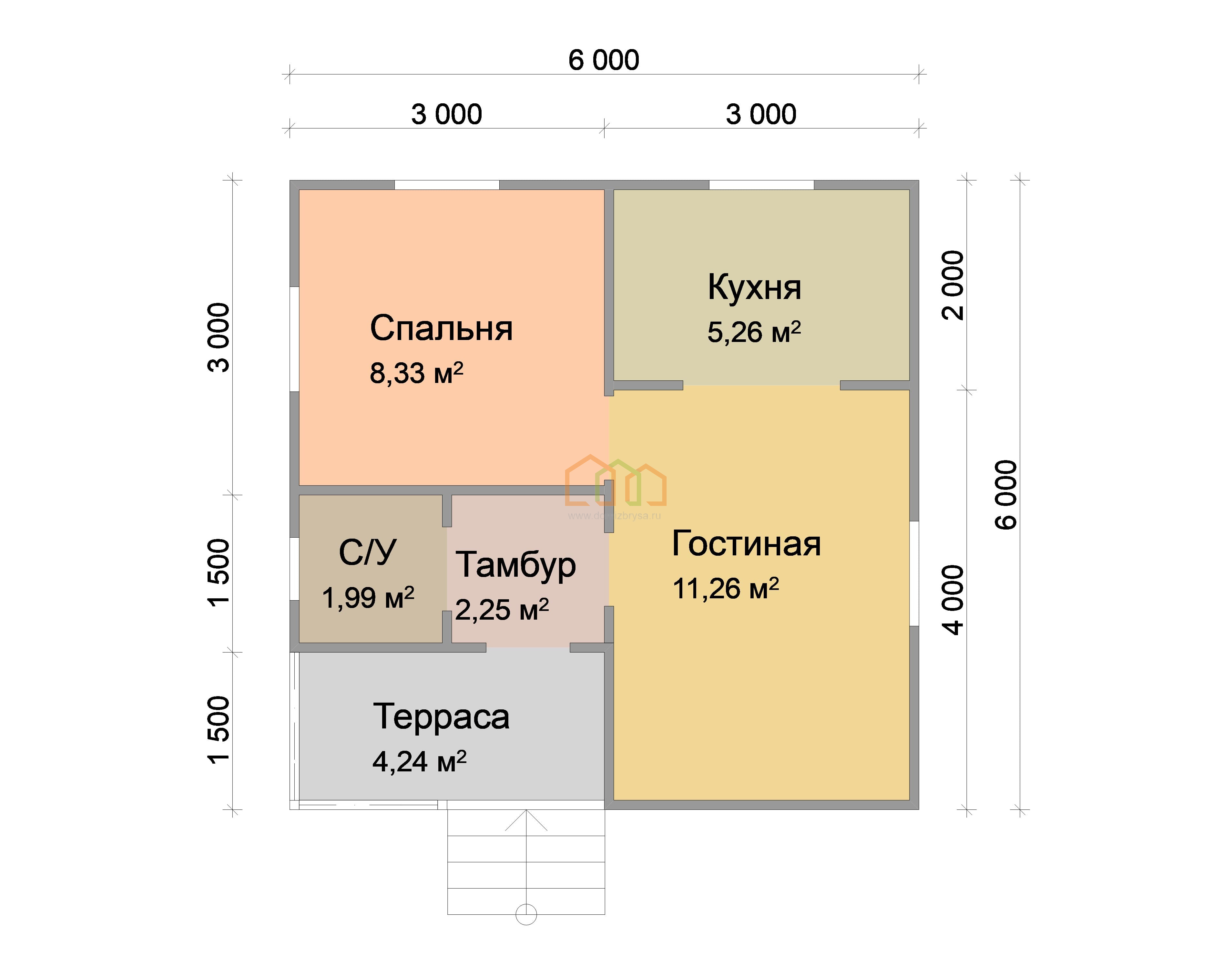 Каркасный дом без отделки 6х6 с мансардой - цена 554500 руб в Никольском.  Площадь: 63 м² с террасой